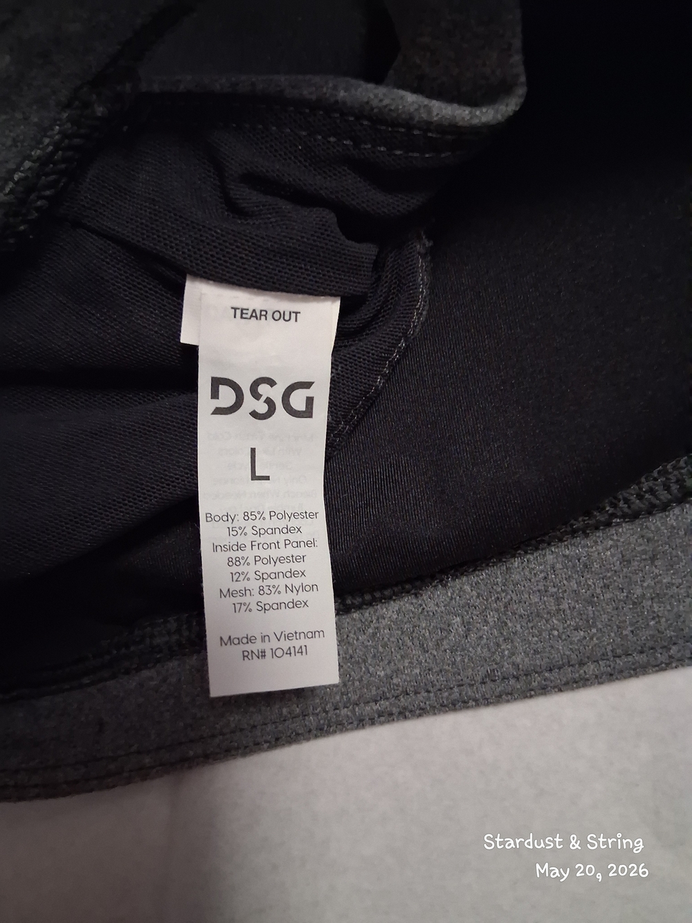 DSG L Womens Heather Gray Racerback Sports Bra with Back Panel Black Liner - Picture 2 of 9